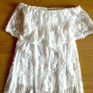 a.peach white lace strapless dress with shorts